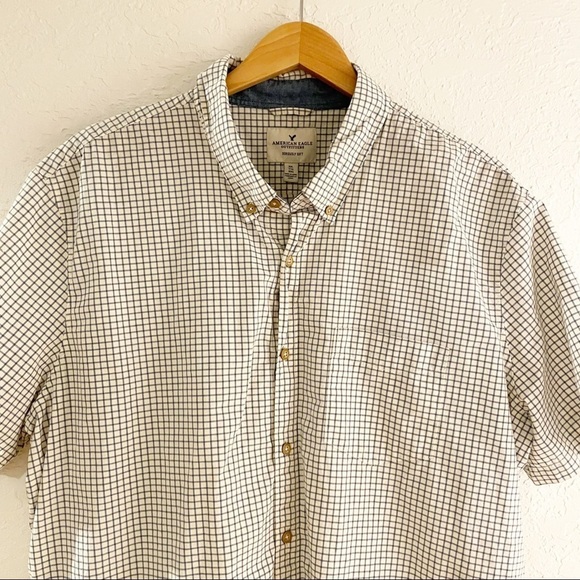 American Eagle Seriously Soft White Blue Plaid Short Sleeve Button Up Men's XXL‎ - Picture 3 of 8